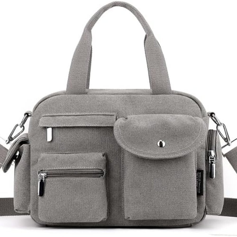 Canvas Tote Bag for Women Large Crossbody with Multiple Pockets Everyday Use - Picture 1 of 6